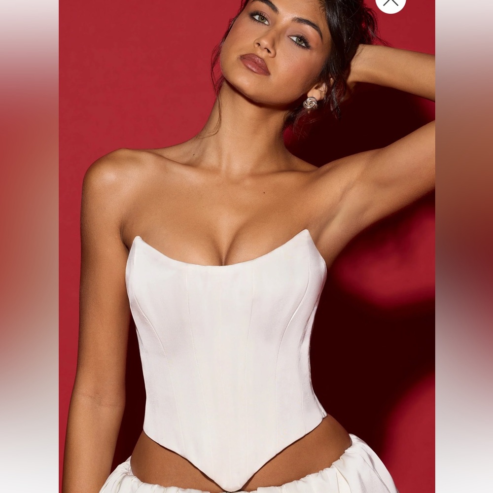 White corset top with side zipper and self tie back